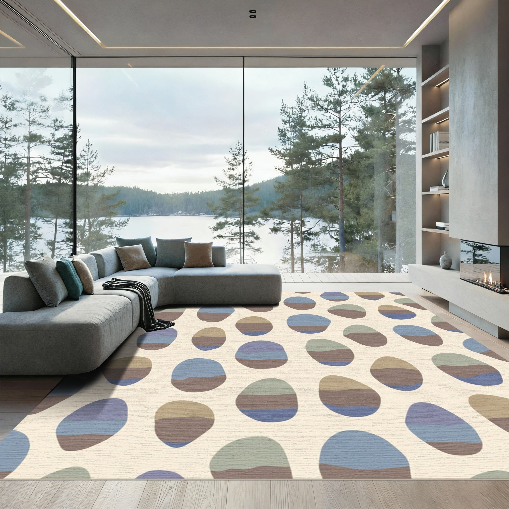 Abstract Pebbles In Neutral Tones Rug