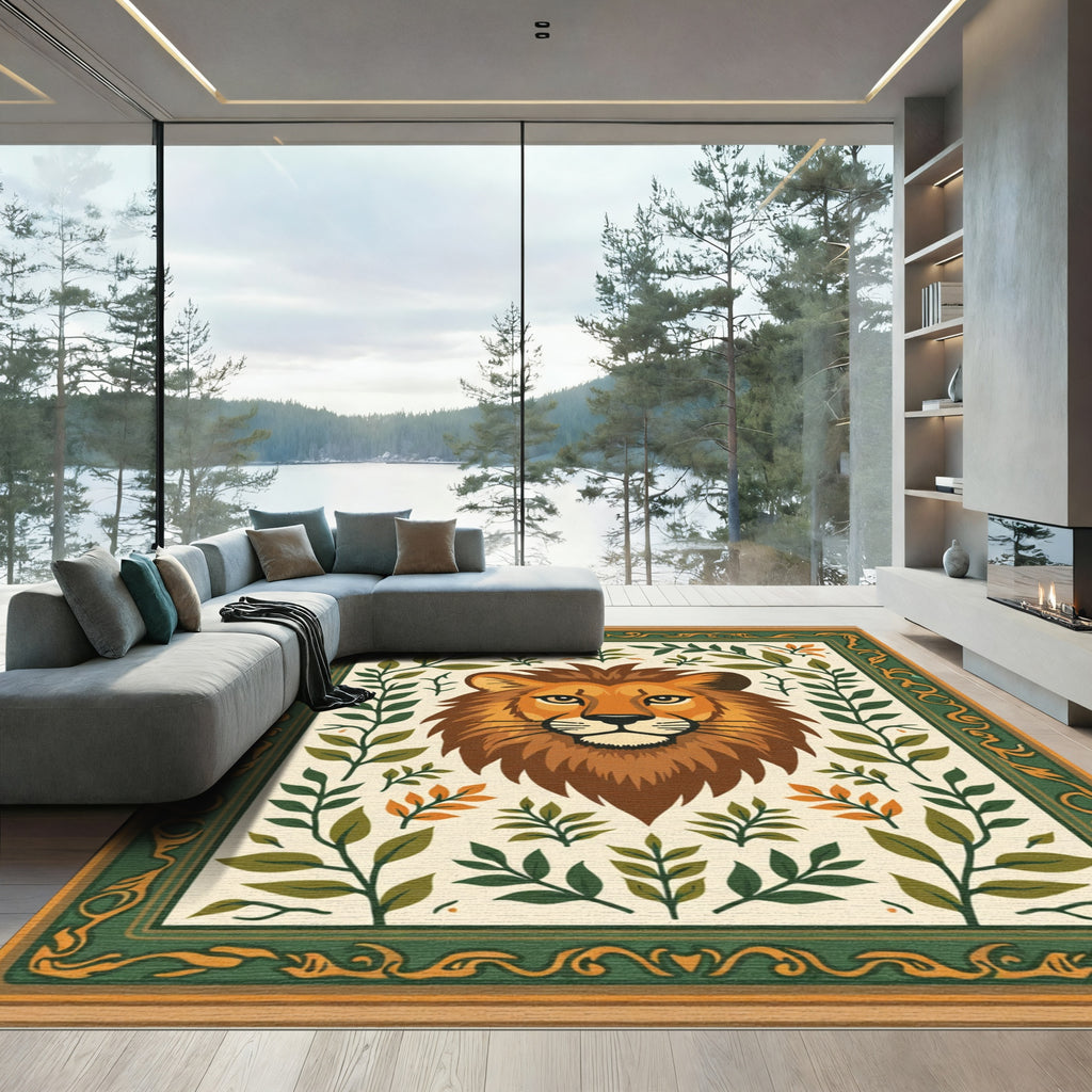 Majestic Lion Among Green Foliage Rug