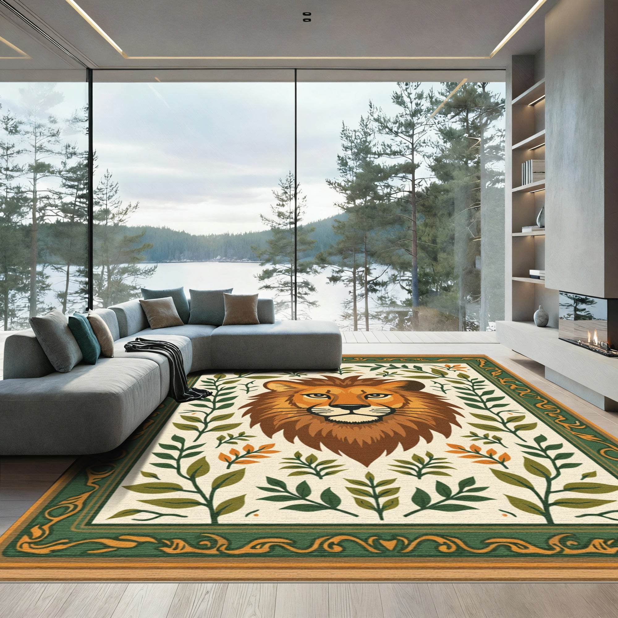 Majestic Lion Among Green Foliage Rug