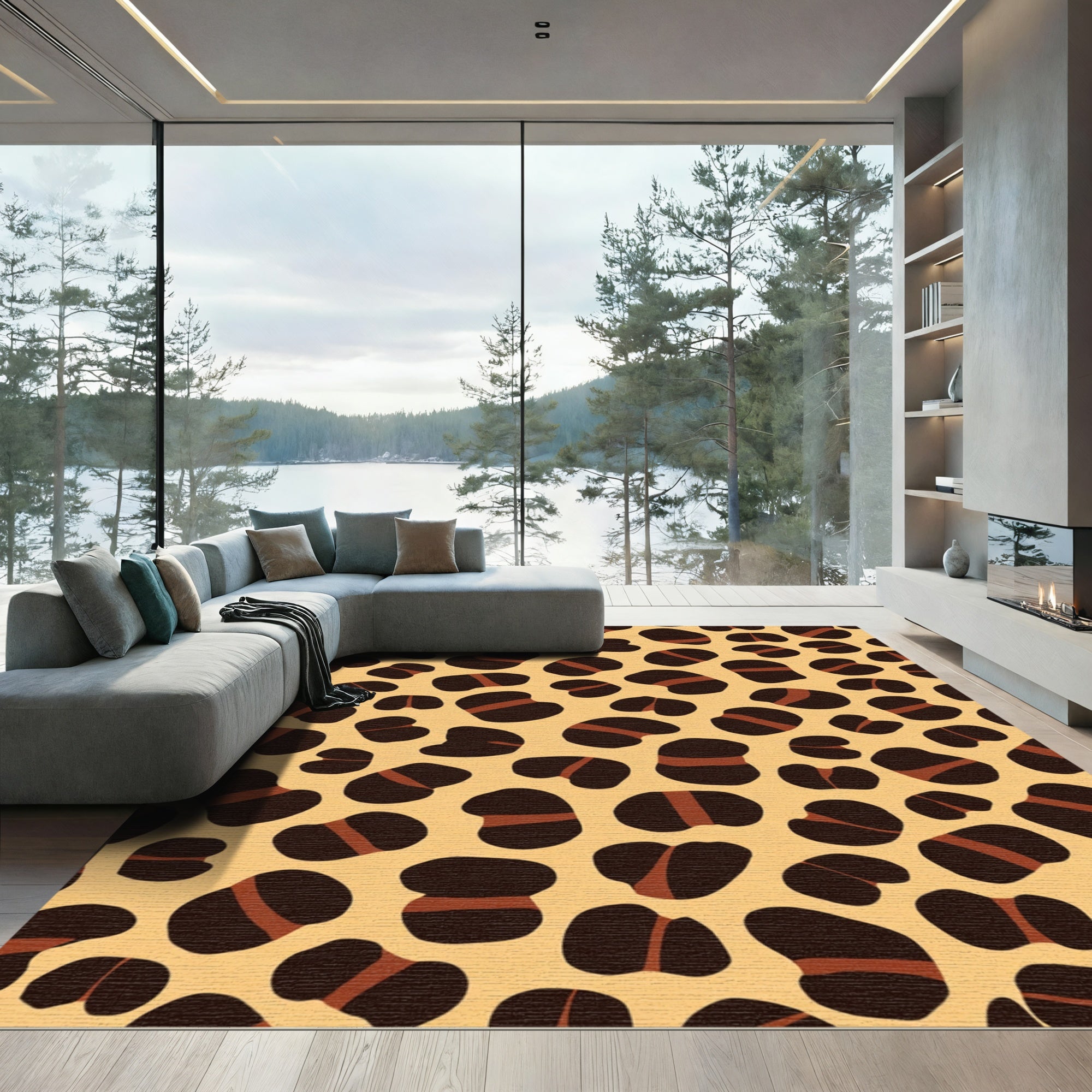 Brown Leopard Spots Ochre Background Rug