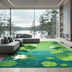 White Lotus Pond Dragonfly Scene Rug
