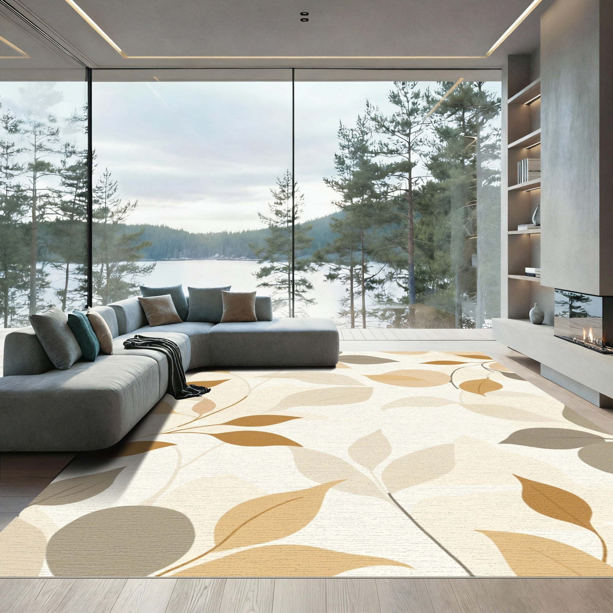 Earthy Tone Botanical Swirl Rug