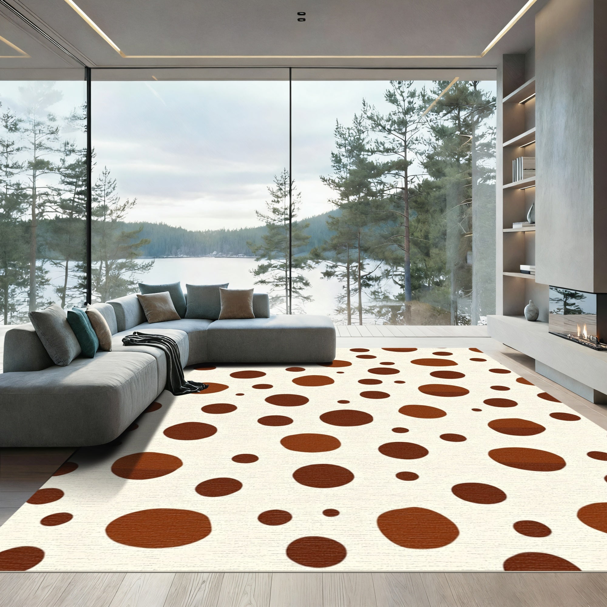 Brown Polka Dot Cream Scatter Rug