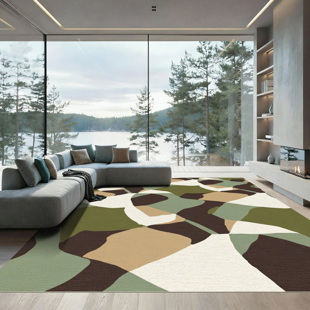 Abstract Earthy Camouflage Organic Shapes Rug