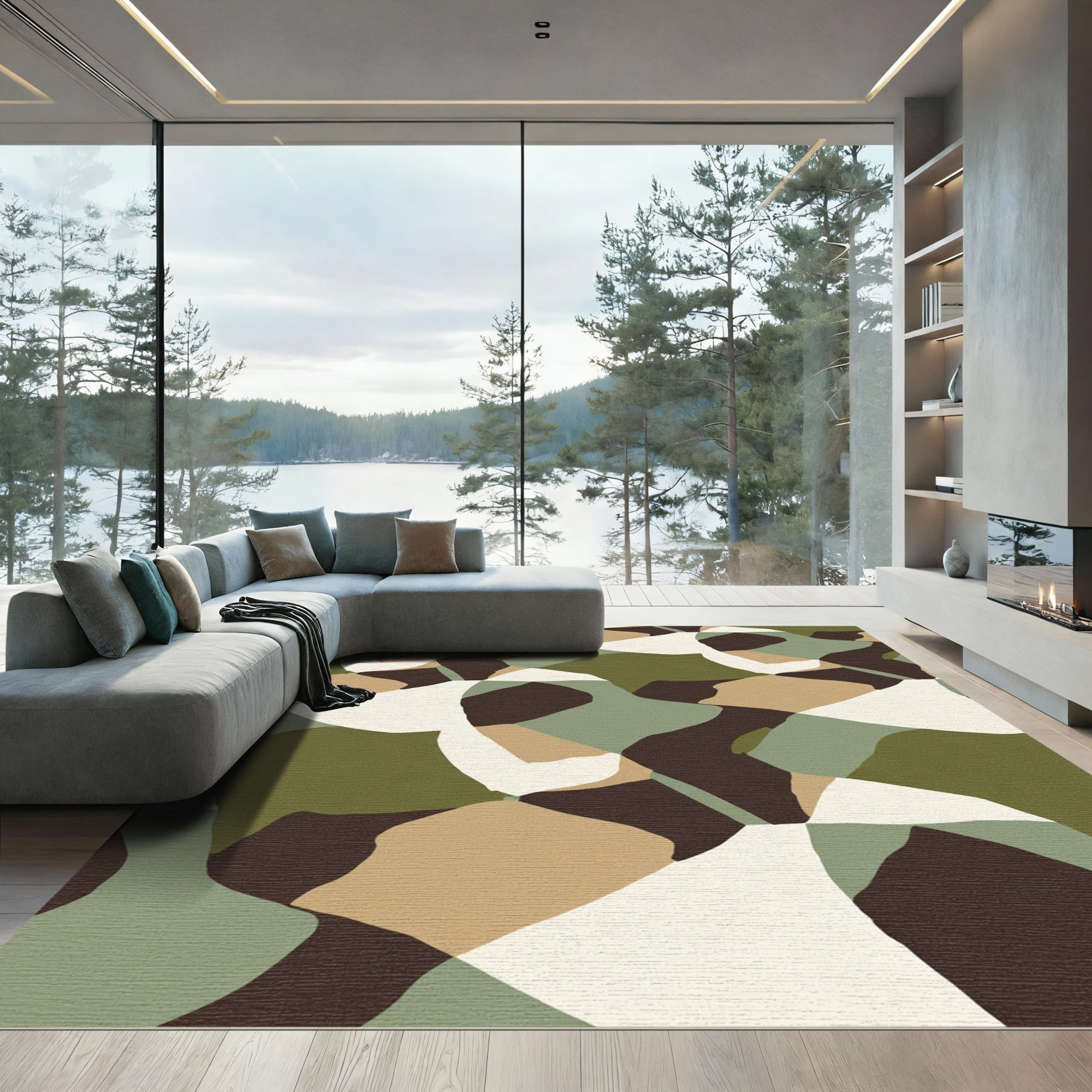 Abstract Earthy Camouflage Organic Shapes Rug