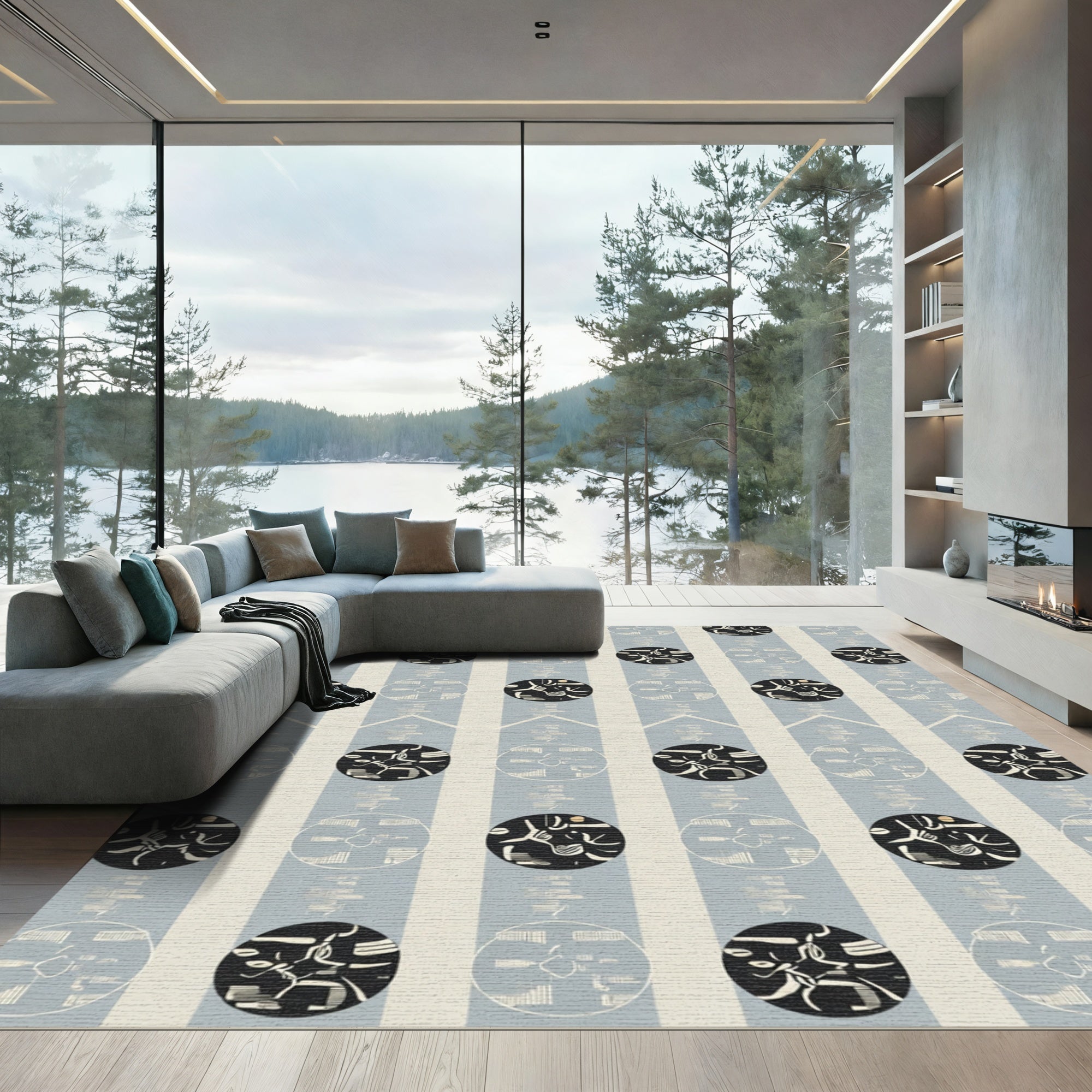 Vintage Blue Abstract Circles Rug