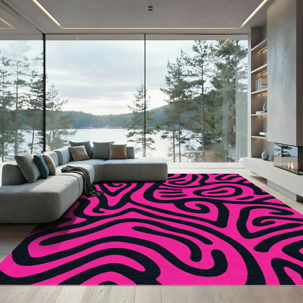 Hot Pink Abstract Maze Lines Rug