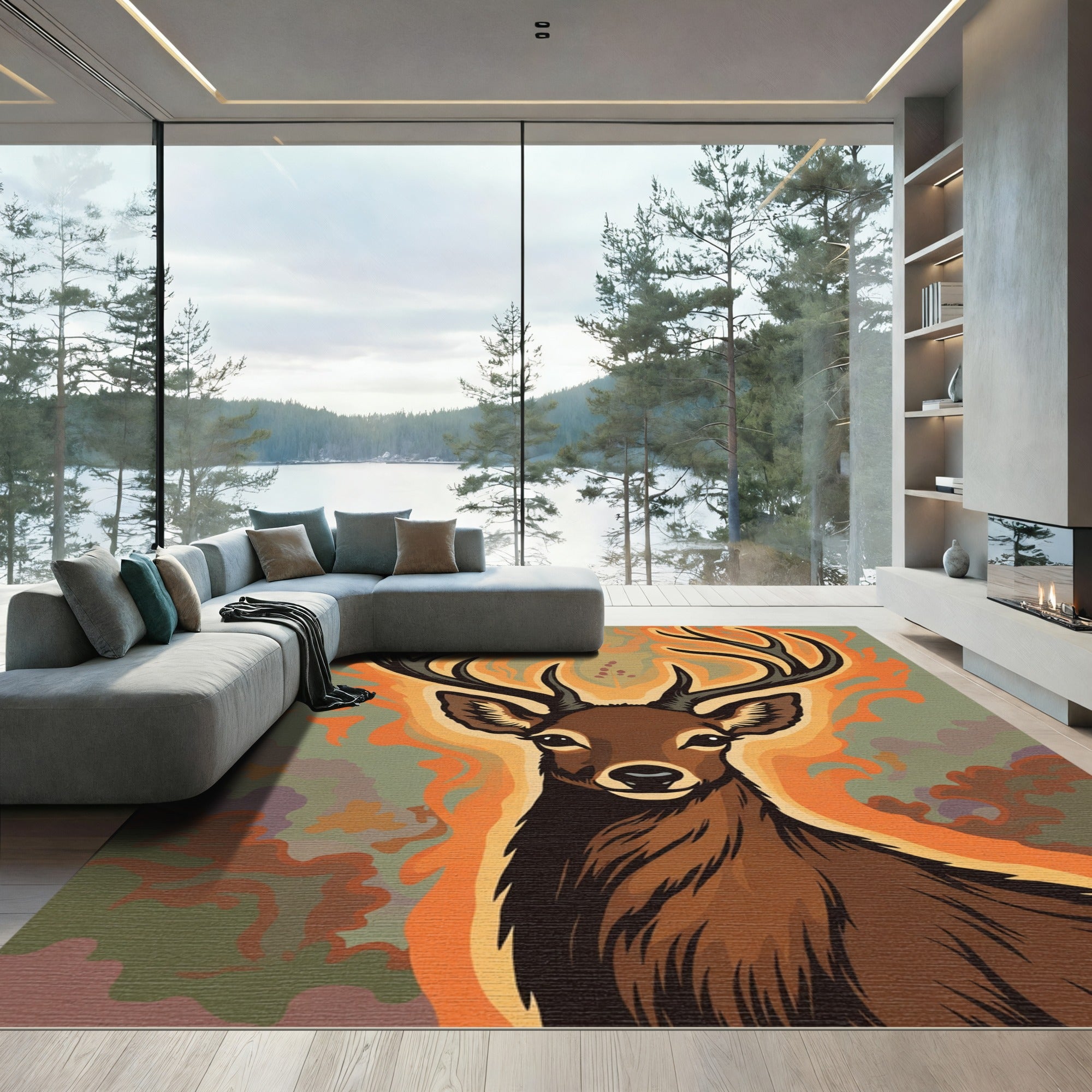 Fiery Majestic Deer Aura Rug