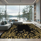 Golden Floral Butterfly Frame Rug