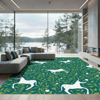 White Unicorn Floral Emerald Garden Rug