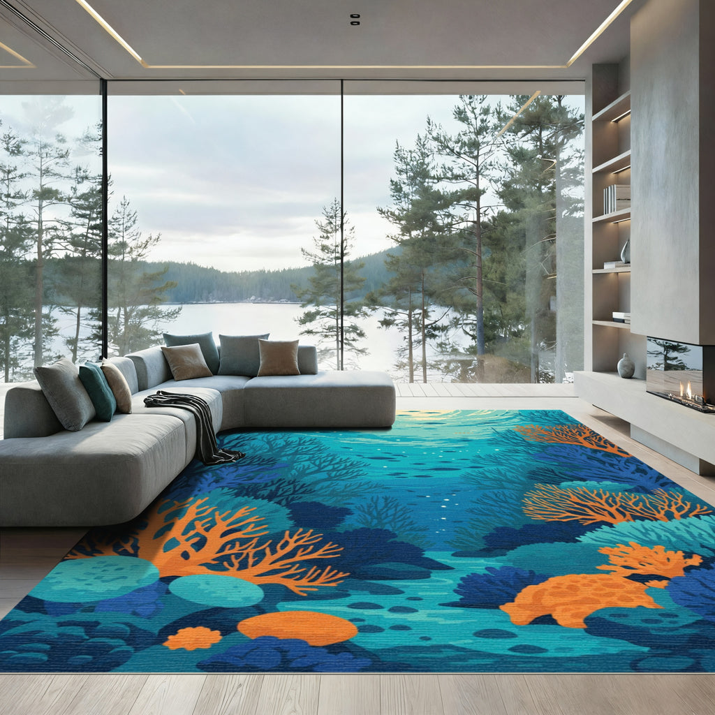 Vibrant Coral Reef Undersea Scene Rug