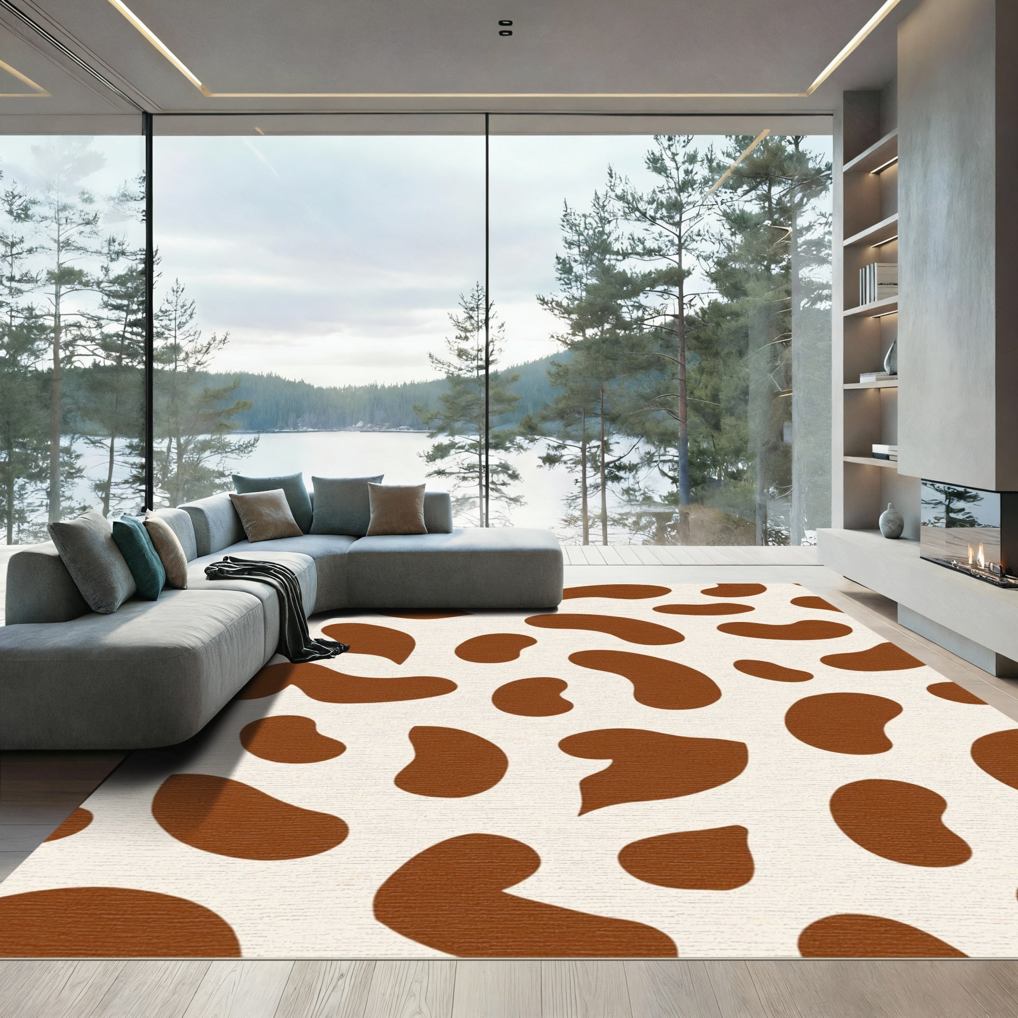 Brown Cream Irregular Shape Rug