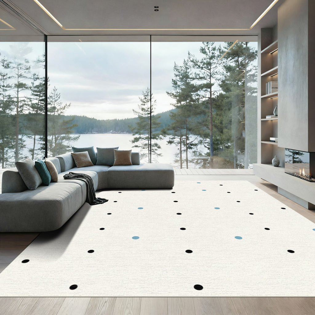 Simple Black Blue Dot Pattern Rug