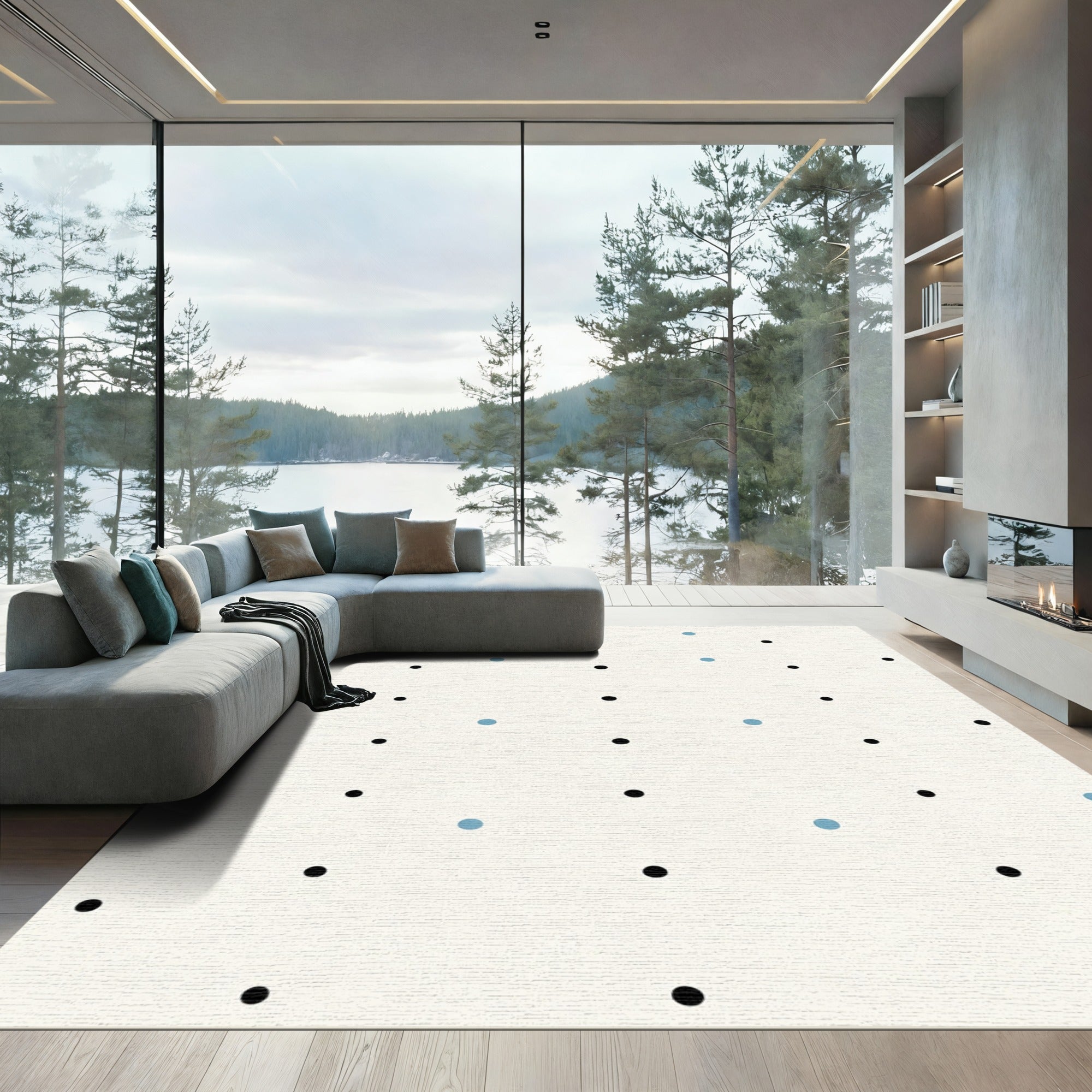 Simple Black Blue Dot Pattern Rug
