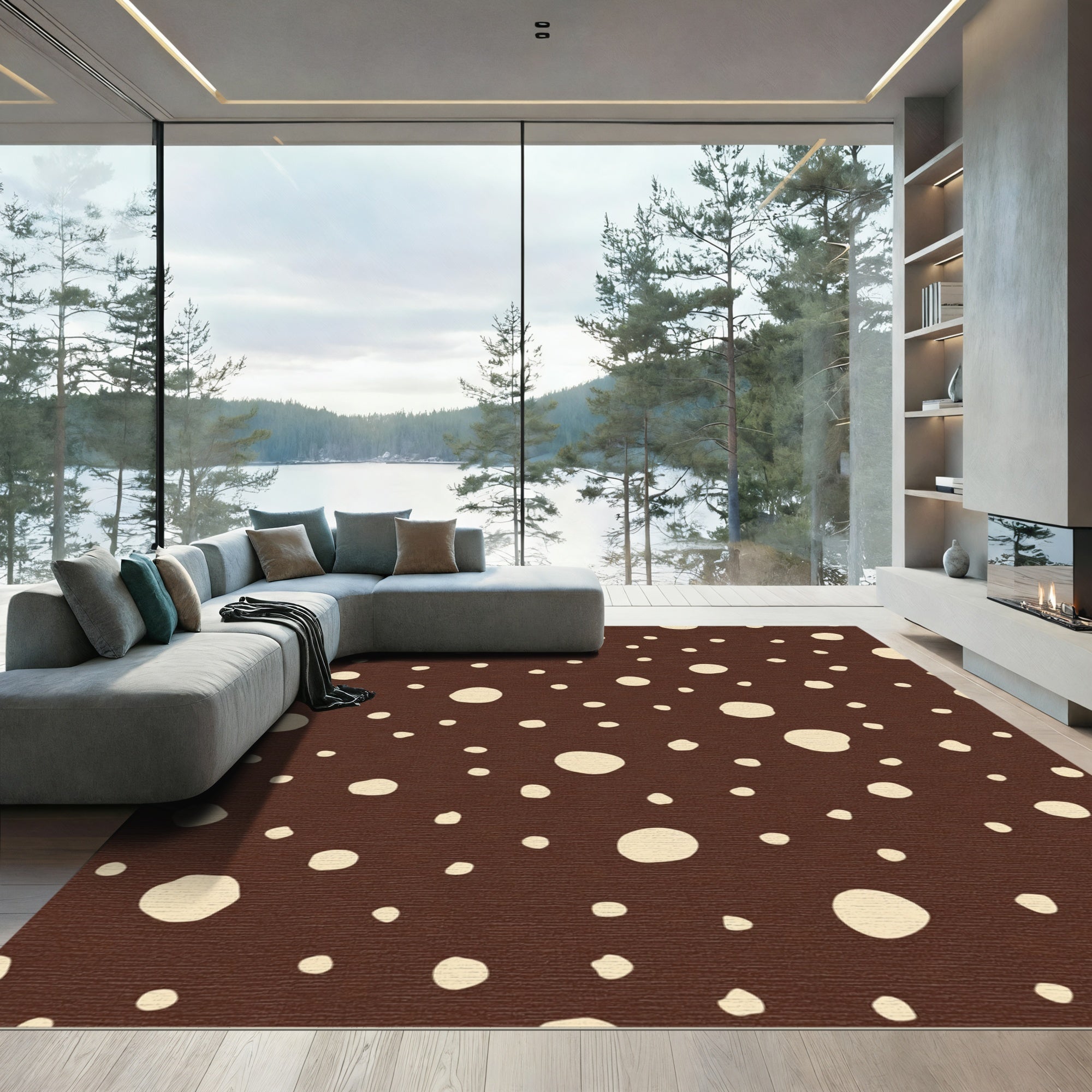 Rich Brown Cream Polka Dot Scatter Rug