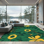 Emerald Green Yellow Floral Vines Rug