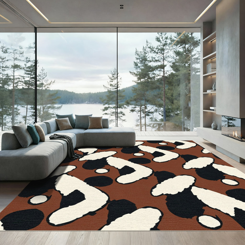 Brown Cream Black Abstract Brushstroke Rug