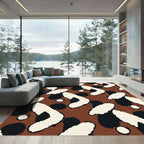 Brown Cream Black Abstract Brushstroke Rug