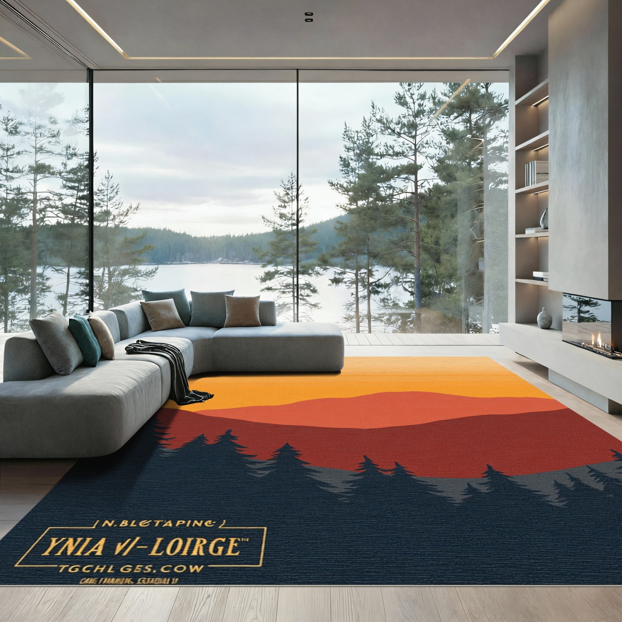 Deep Forest Sunset Layered Mountain Rug