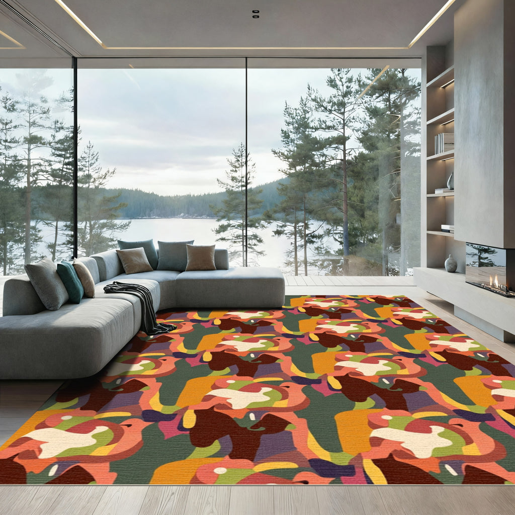 Mid Century Organic Abstract Swirls Rug