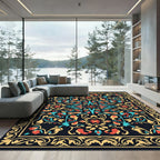 Golden Filigree Teal Coral Floral Scroll Rug