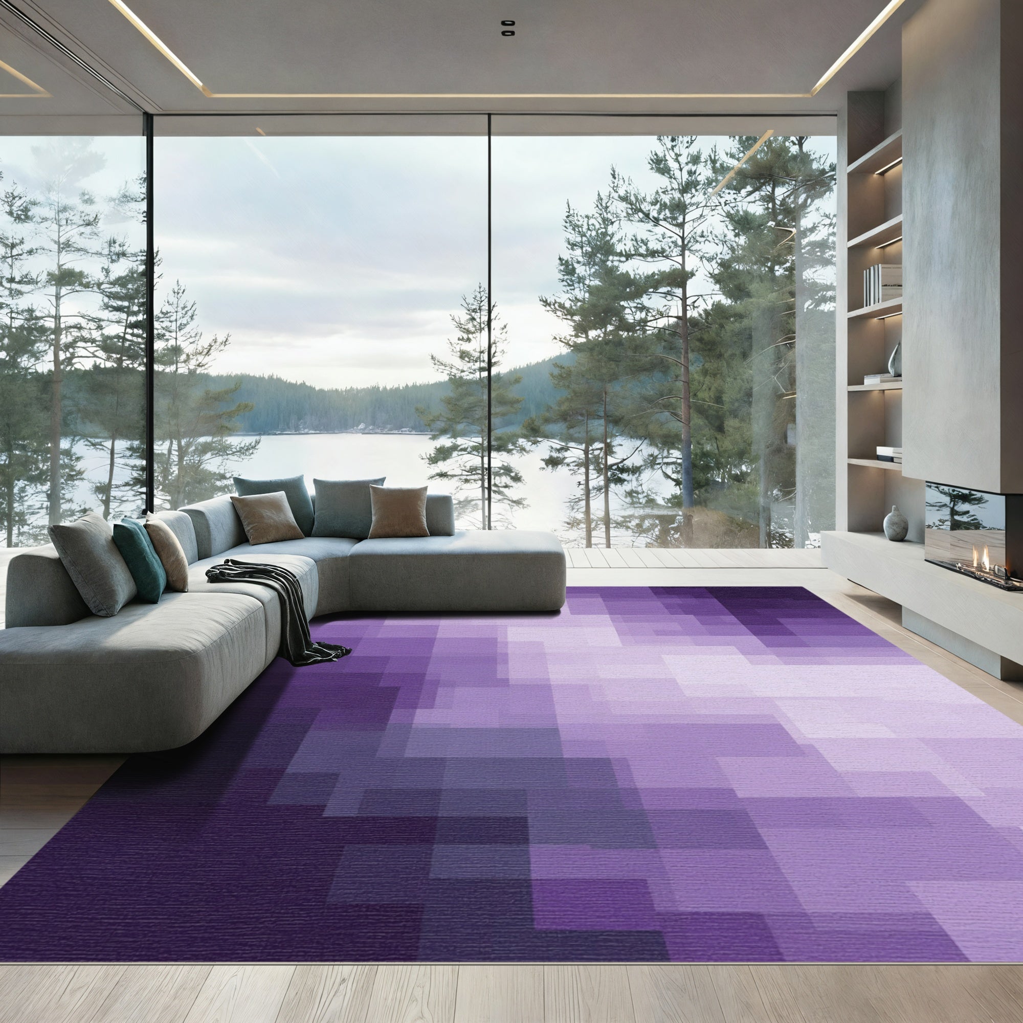 Deep Lavender Geometric Cascade Rug