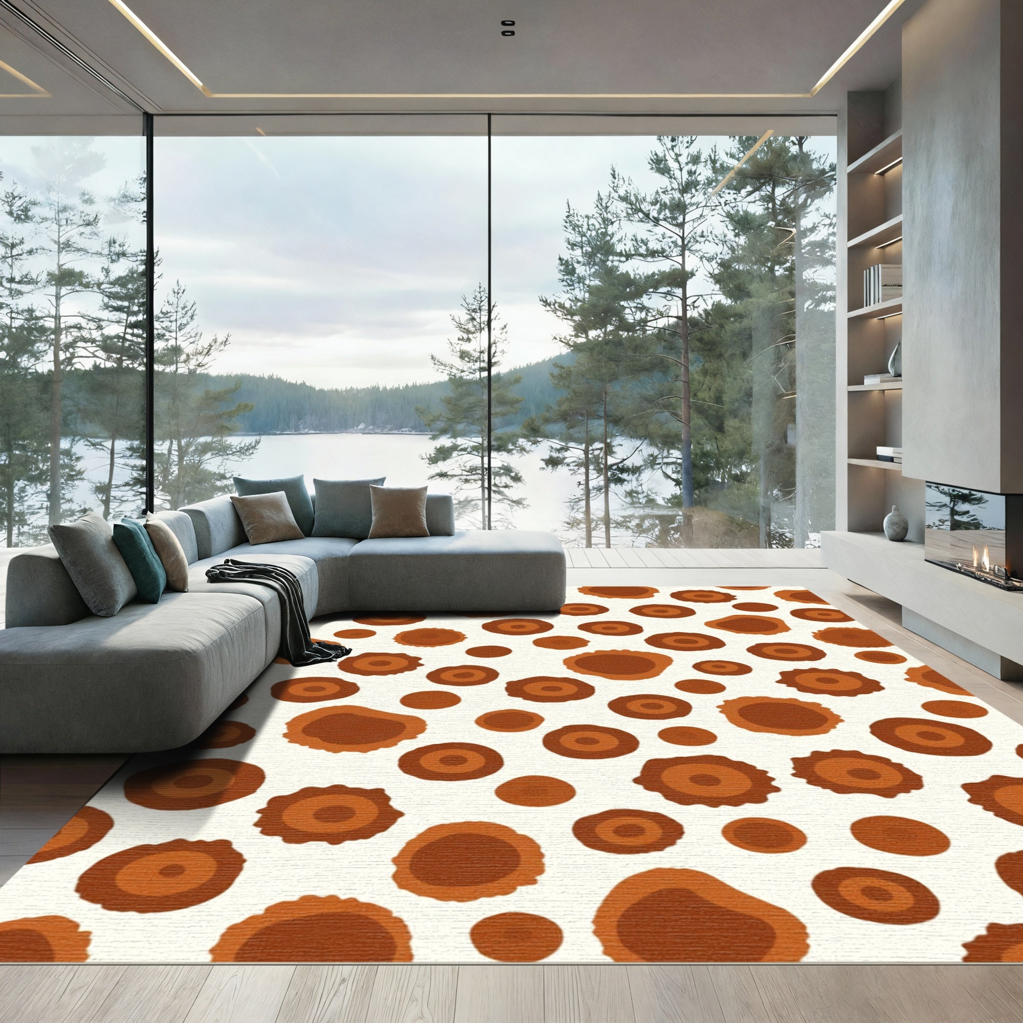 Brown Sunburst Polka Dot Rug