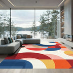 Bold Crimson Blue Geometric Circles Rug