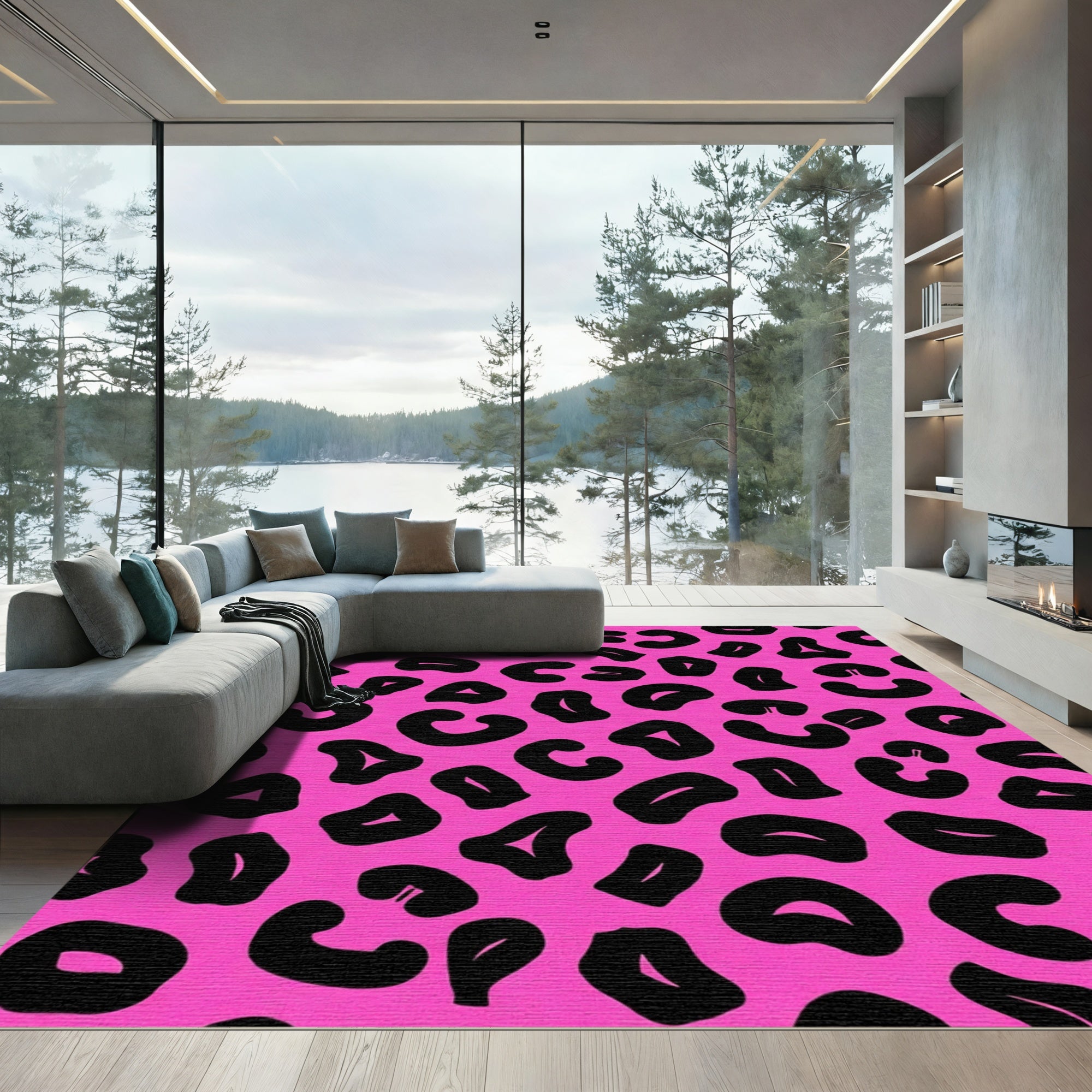 Vibrant Pink Black Spots Rug