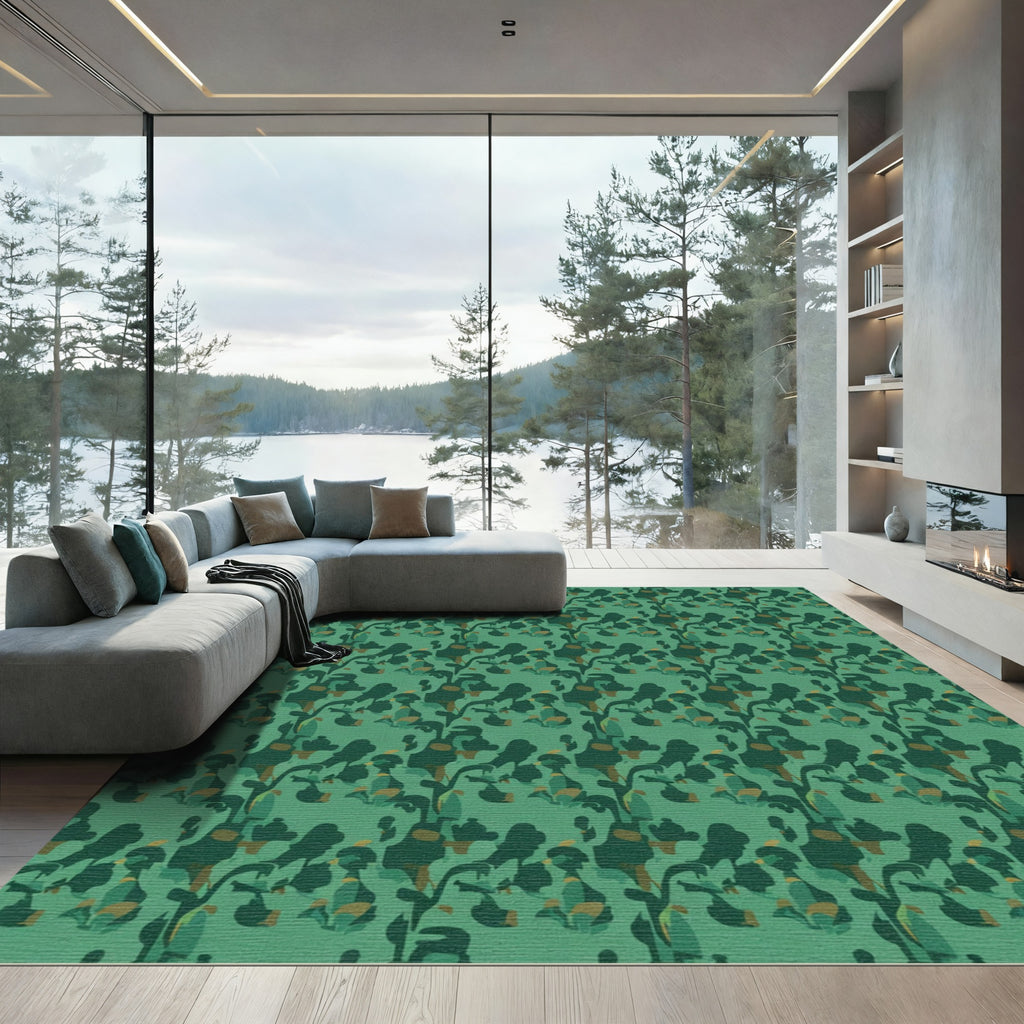 Deep Green Abstract Foliage Vines Rug