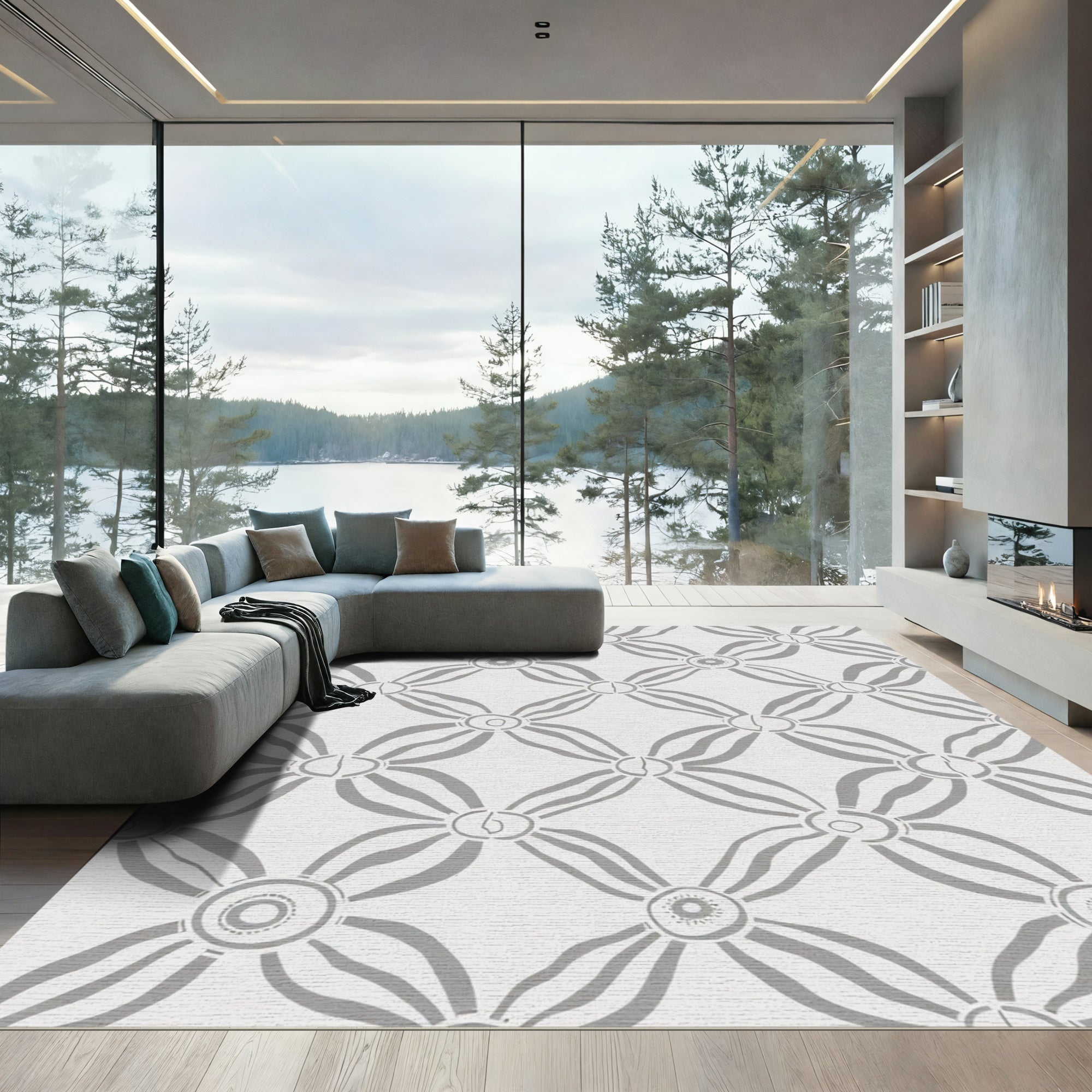 Gray Interlocking Petal Connection Rug