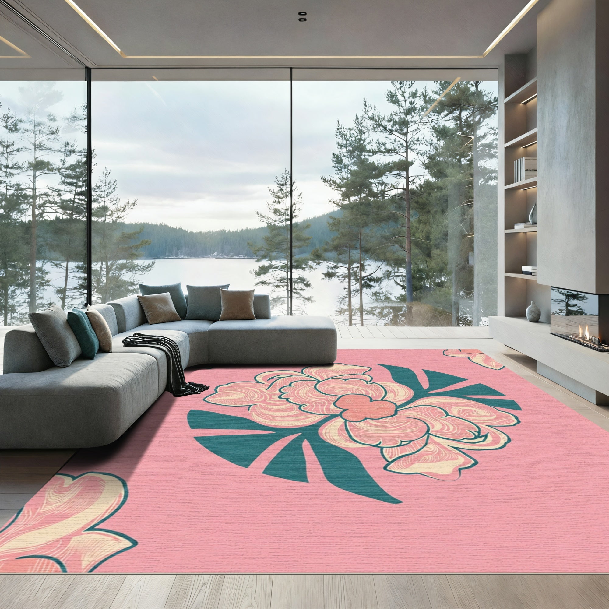 Blush Coral Petal Garden Arrangement Rug