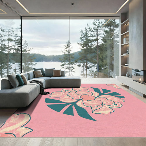 Blush Coral Petal Garden Arrangement Rug