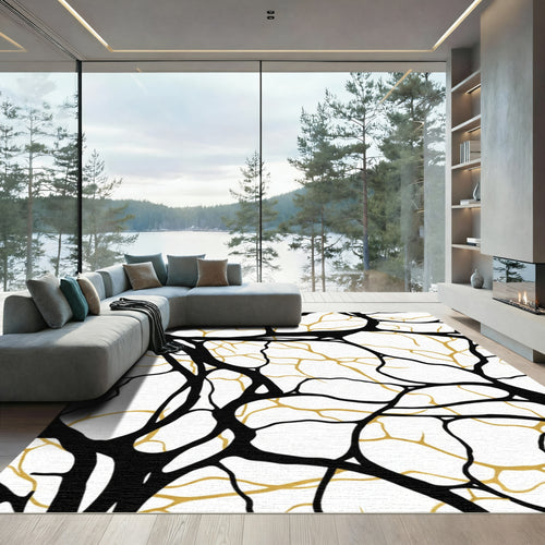 Black Gold Organic Branch Abstract Rug