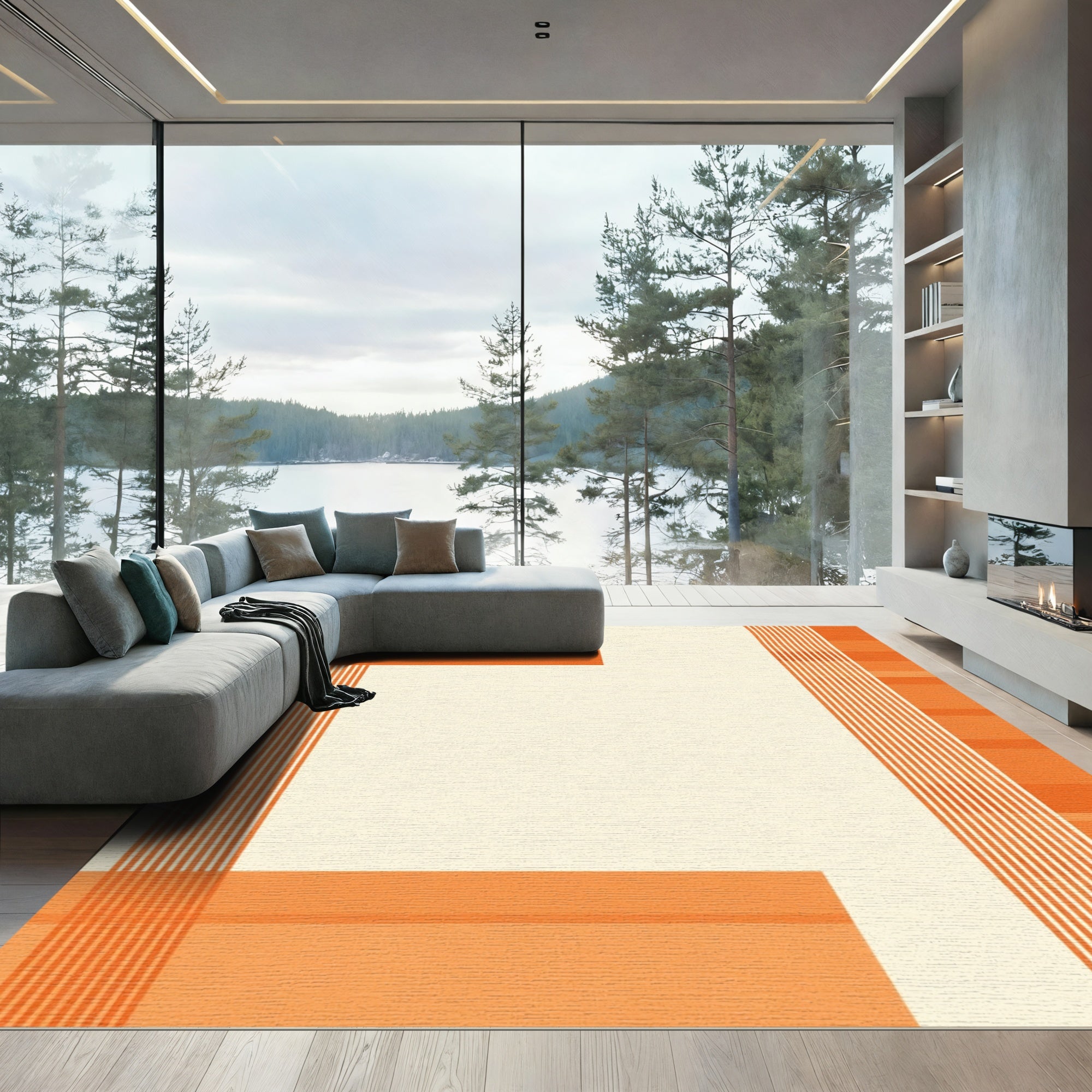 Warm Orange Linear Stripe Accent Rug