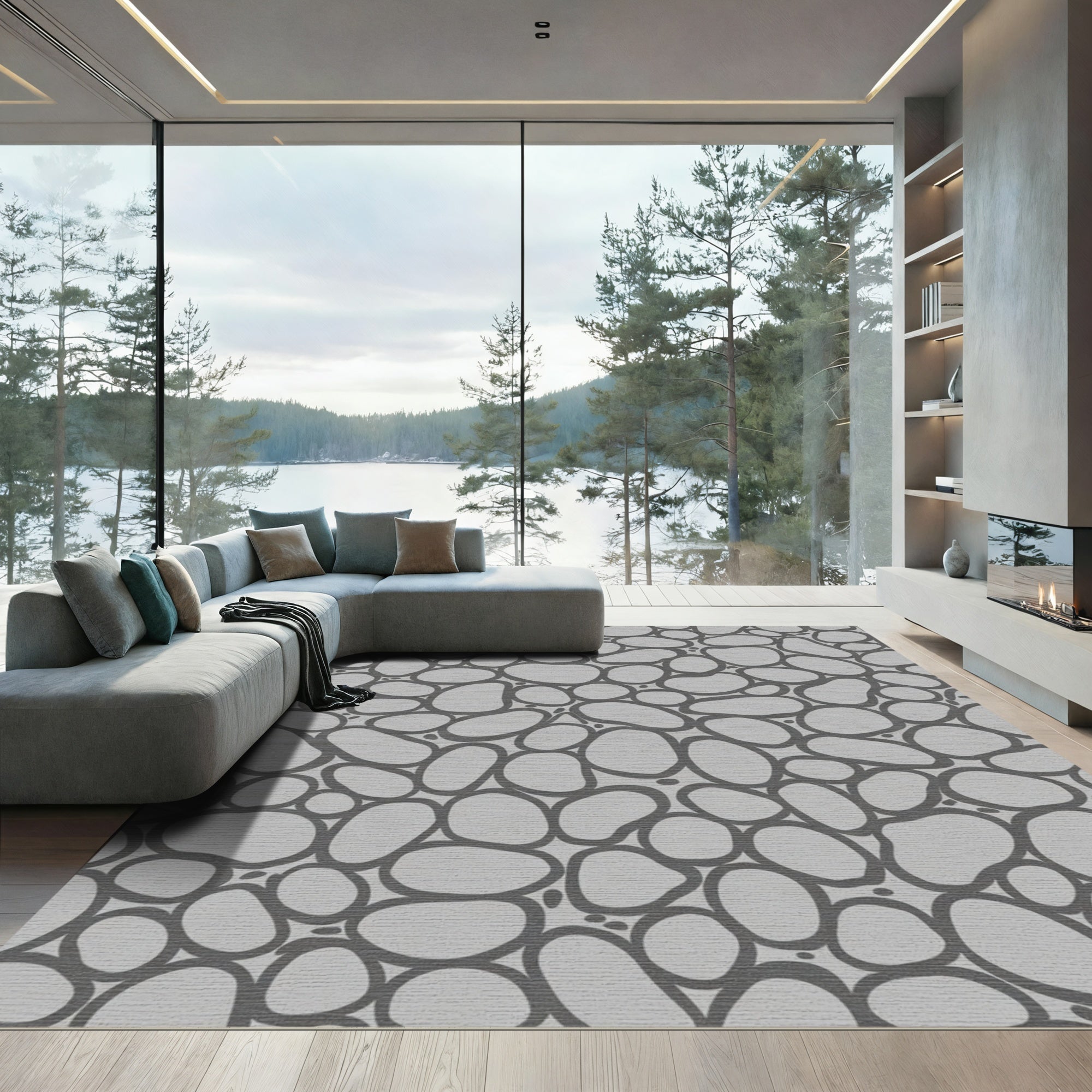 Quaint Pebble Arrangement Gray Rug