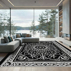 Monochromatic Floral Mandala Border Rug
