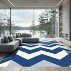 Geometric Blue Chevron Abstract Rug