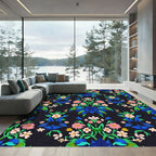 Vibrant Blue Floral Symmetry Garden Runner Rug