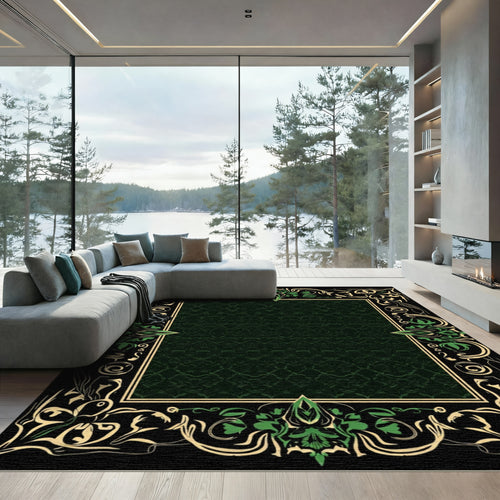 Art Nouveau Green Floral Scroll Frame Rug