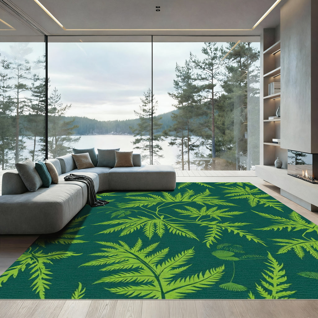 Green Fern Frond Tropical Lush Rug