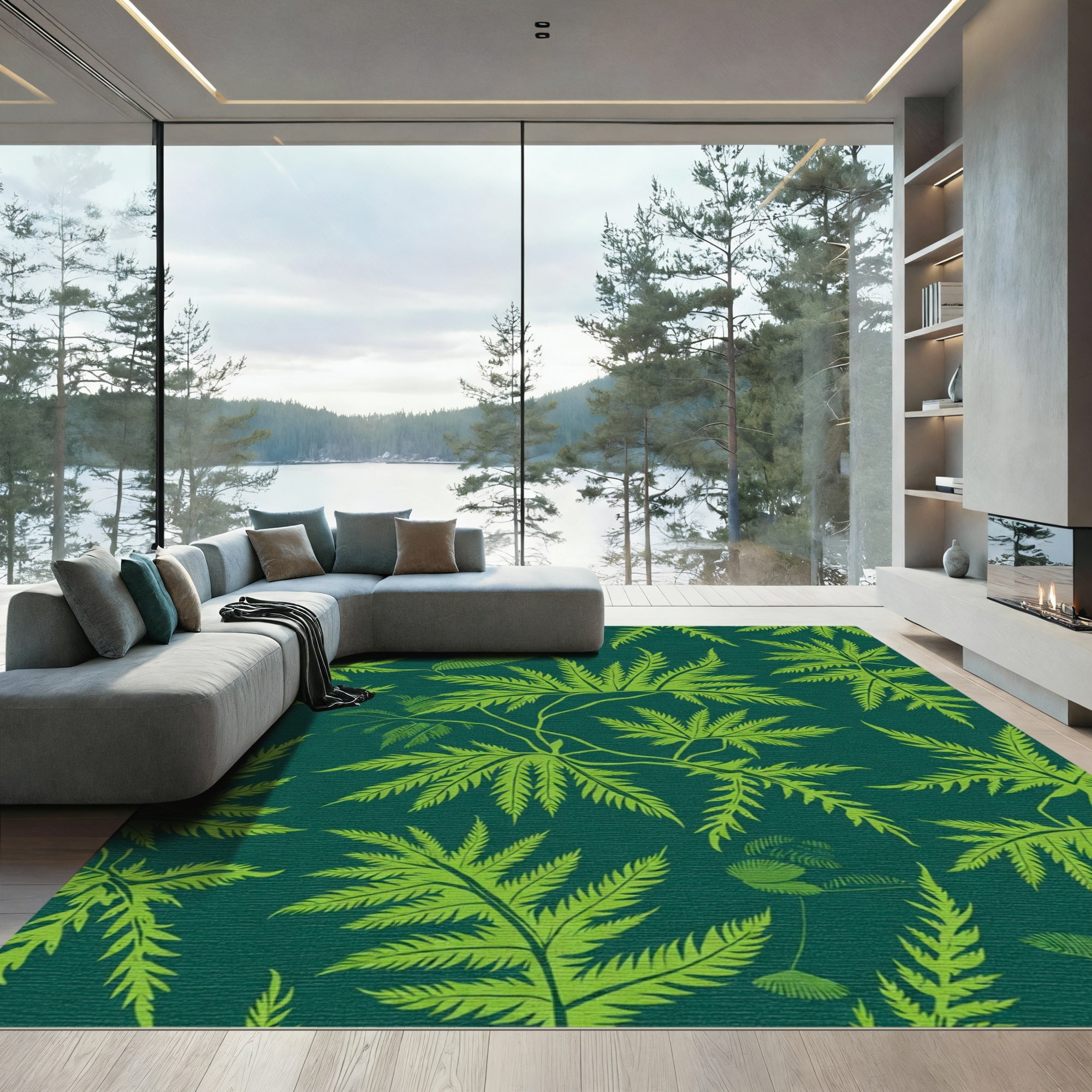 Green Fern Frond Tropical Lush Rug