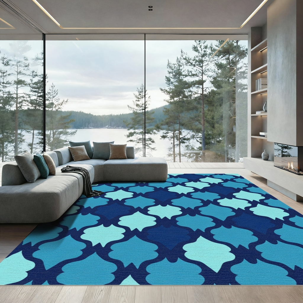 Ocean Blues Quatrefoil Pattern Rug
