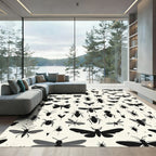Black Insect Silhouettes Cream Background Rug
