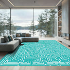 Teal White Abstract Maze Rug