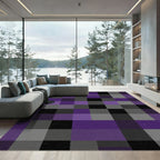Modern Purple Gray Abstract Squares Rug