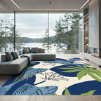 Aquatic Blue Fish Tropical Leaf Arrangement Rug