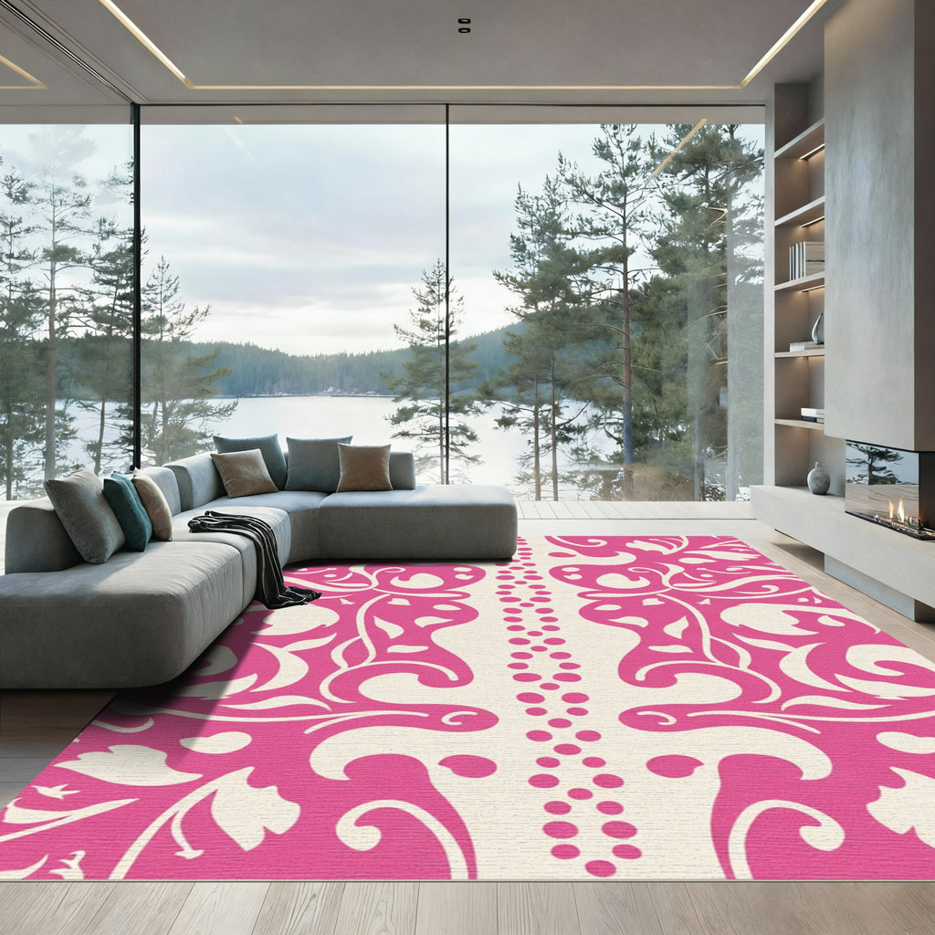 Vibrant Ivory Symmetric Floral Scroll Rug