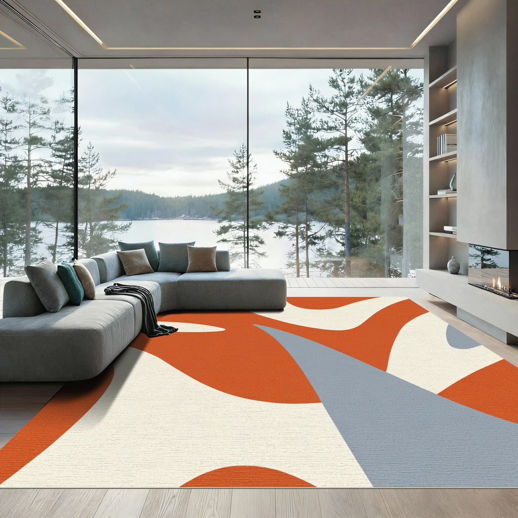 Terracotta Cream Gray Abstract Flow Rug