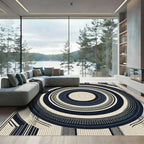 Navy Cream Concentric Circles Stripes Rug